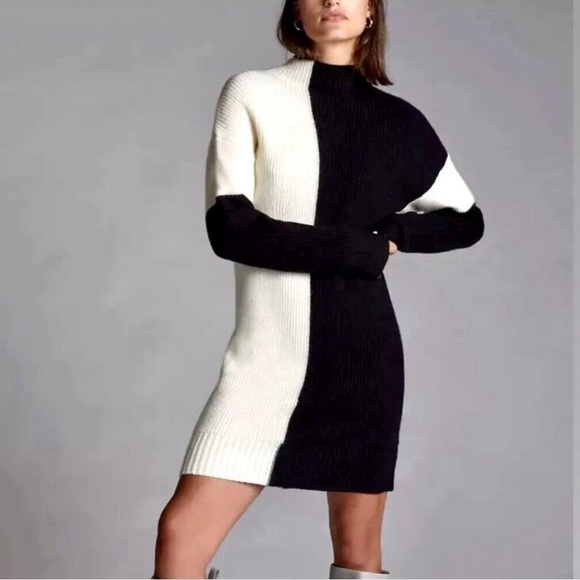 Daily Practice Sweater Dress | Tunic, Mock Neck, Long Sleeve Black Ivory Size M - Picture 8 of 11